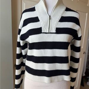 MNG Navy White Striped Sweater Medium